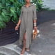 thumbnail image 1 of Vestido de algodón y lino nuevo vestido largo de algodón y lino con cuello camisero y botones, 1 of 6