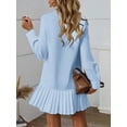 thumbnail image 2 of Baby Blue Womens Solid Pleated Shirt Dress With Collar, Front Button Closure, And Long Sleeves, 2 of 5