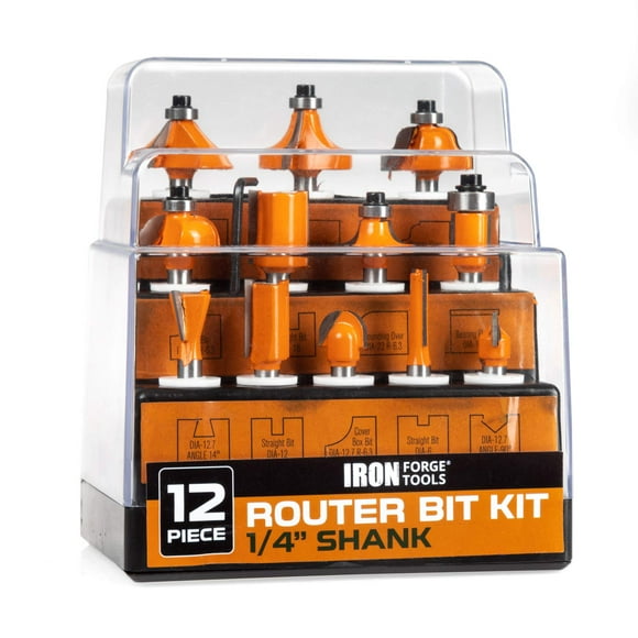 Iron Forge Tools Router Bits Set 1/4 Inch Shank - 12 Piece Kit for Woodworking, Home Improvement and DIY Projects