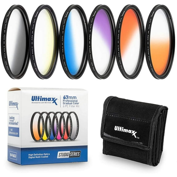 55MM Ultimaxx Six Piece Gradual Color Filter Kit (Orange, Yellow, Blue, Purple, Red, Grey) for Nikon D3300, D3400, D3500, D500, D5200, D5300, D5500, D5600 w/AF-P DX NIKKOR 18-55mm f/3.5-5.6G VR