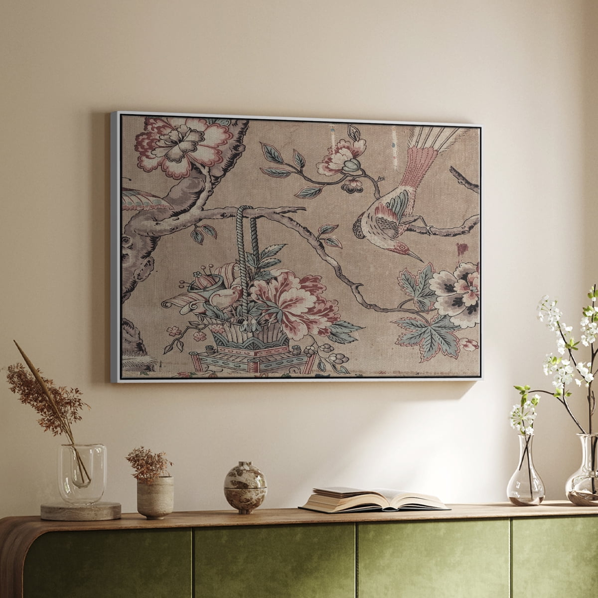 Vintage Abstract Print-XVIII Framed in White Wood Gallery Wrapped Canvas 17 in. x 25 in.