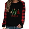 thumbnail image 2 of Wancir Merry Christmas Tshirt for Women Plaid Christmas Trees Graphic Tee Tops Casual Long Sleeve Shirt Blouse, 2 of 4