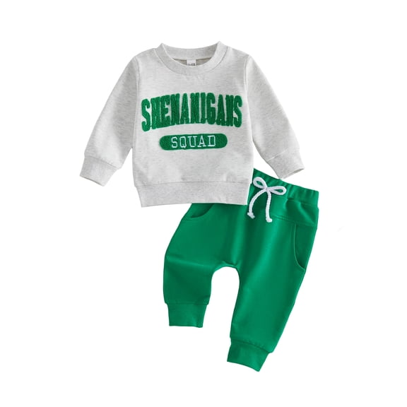 BemeyourBBs Toddler Baby Boys Girls St Patricks Day Outfits Long Sleeve Embroidery Letters Sweatshirt with Jogger Pants Cute Infant Clothes