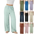 thumbnail image 3 of CHGBMOK Women Wide Leg Trousers Drawstring Loose Casual Long Pants Spring Summer Solid Shift Pants, 3 of 3