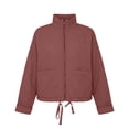 thumbnail image 7 of FRSASU Women's Quilted Cropped Jacket Stand Collar Zip Up Lightweight Puffer Coat with Drawstring Hem & Pockets Wine, 7 of 7