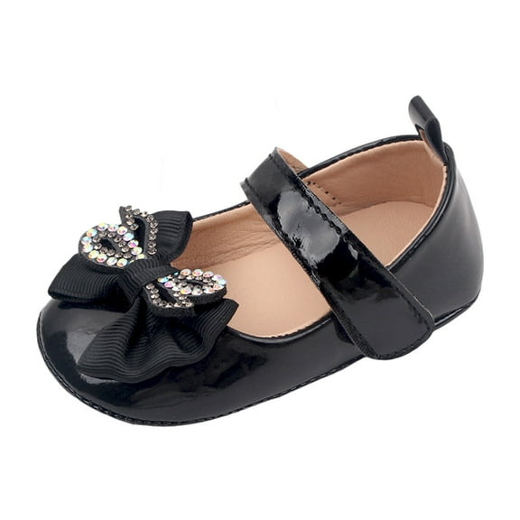 RMGVDSD Baby Girls Dress Shoes Summer Toddler Shoes Fashion Lightweight Shiny Rhinestone Ribbon Bow Solid Color Hook Loop Flats Shoes Crib Shoes For 0-6 Months