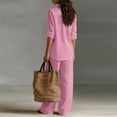 thumbnail image 4 of Textilo Sets 2 Piece Outfits for Women Cotton Linen Button Up Long Sleeve Shirts Pants with Pockets Wide Leg Elastic Waist Sets Travel Spring Summer Vacation Loose-Fit Walking Activewear,Pink 2XL, 4 of 4