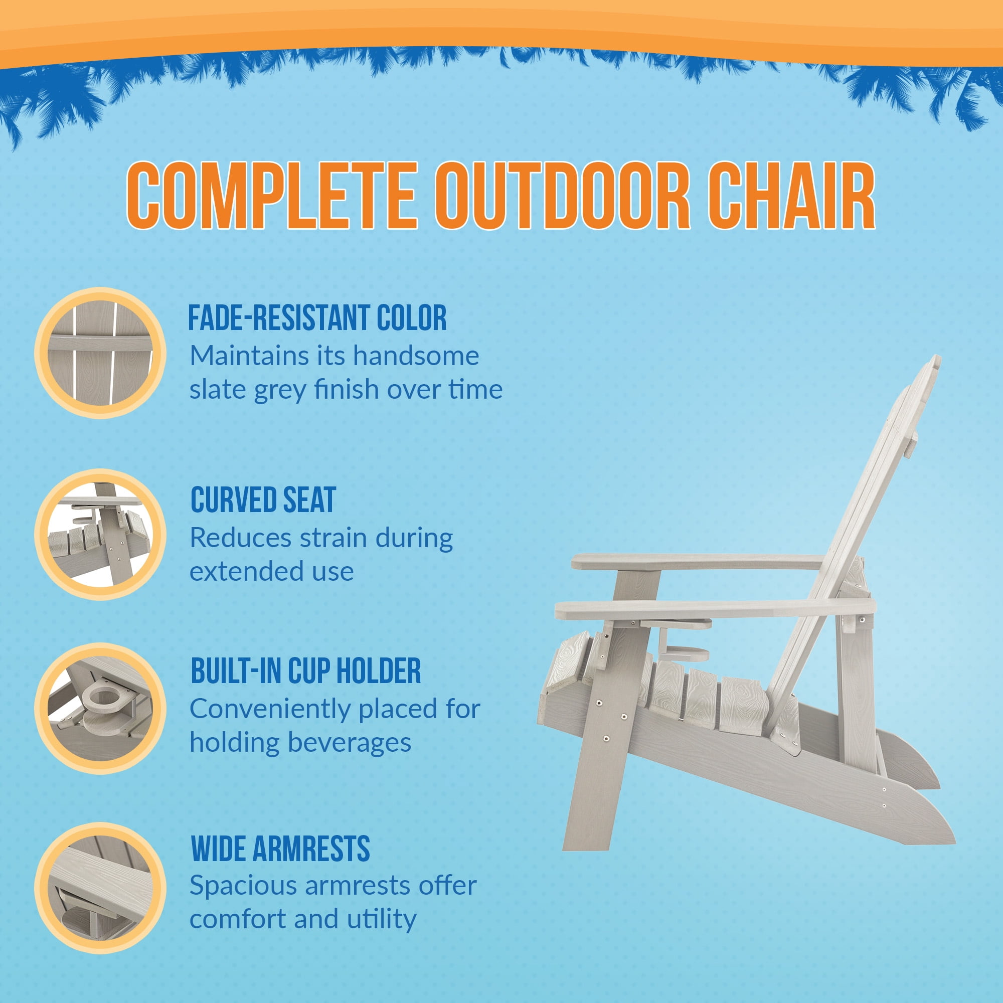 Bluewave Ez-Care Tek-Wood Adirondack Chair Slate Grey
