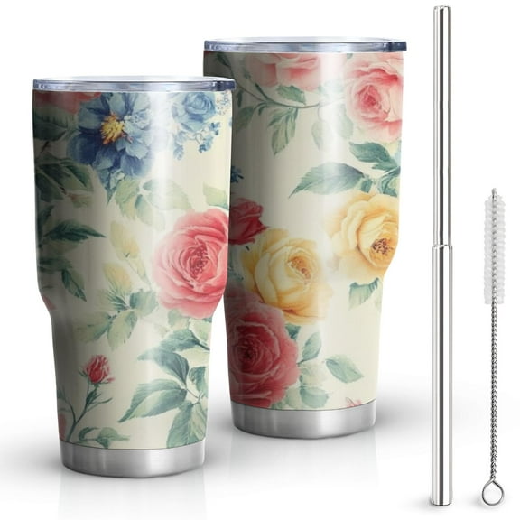 30oz Pioneer Flower Tumblers Stainless Steel Tumbler with Lid and Straw,Vacuum Insulated Double Wall Travel Tumbler Cups Mug with Cleaning Brush for Coffee,Tea