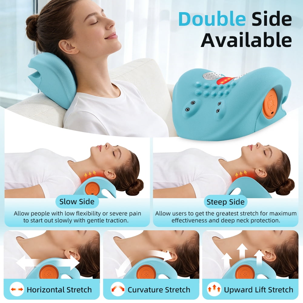 Neck Massager Pillow with Heat, Electric Neck and Shoulder Massager with 6 EMS Massage Modes 9 Adjustable Levels, 4 Vibration Level, Remote Control, Blue