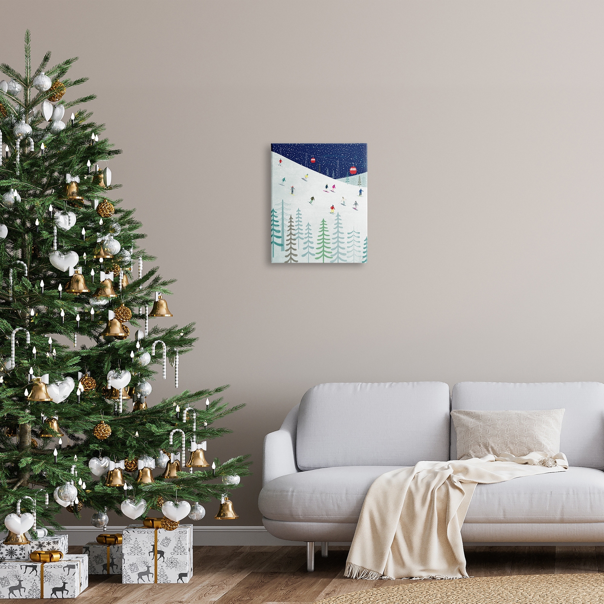 Stupell Industries Skiing Night Sky Winter Slopes Holiday Painting Gallery Wrapped Canvas Print Wall Art