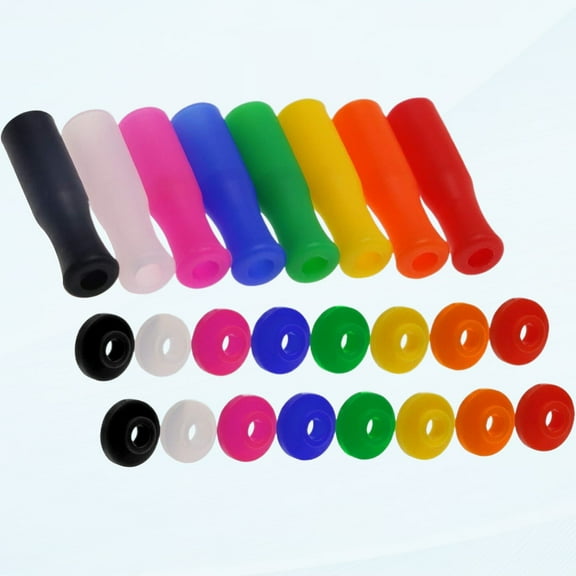 8pcs Multi-colored Silicone Straw Covers and 16pcs Straw Mufflers for 1/4 inch Stainless Steel Straws