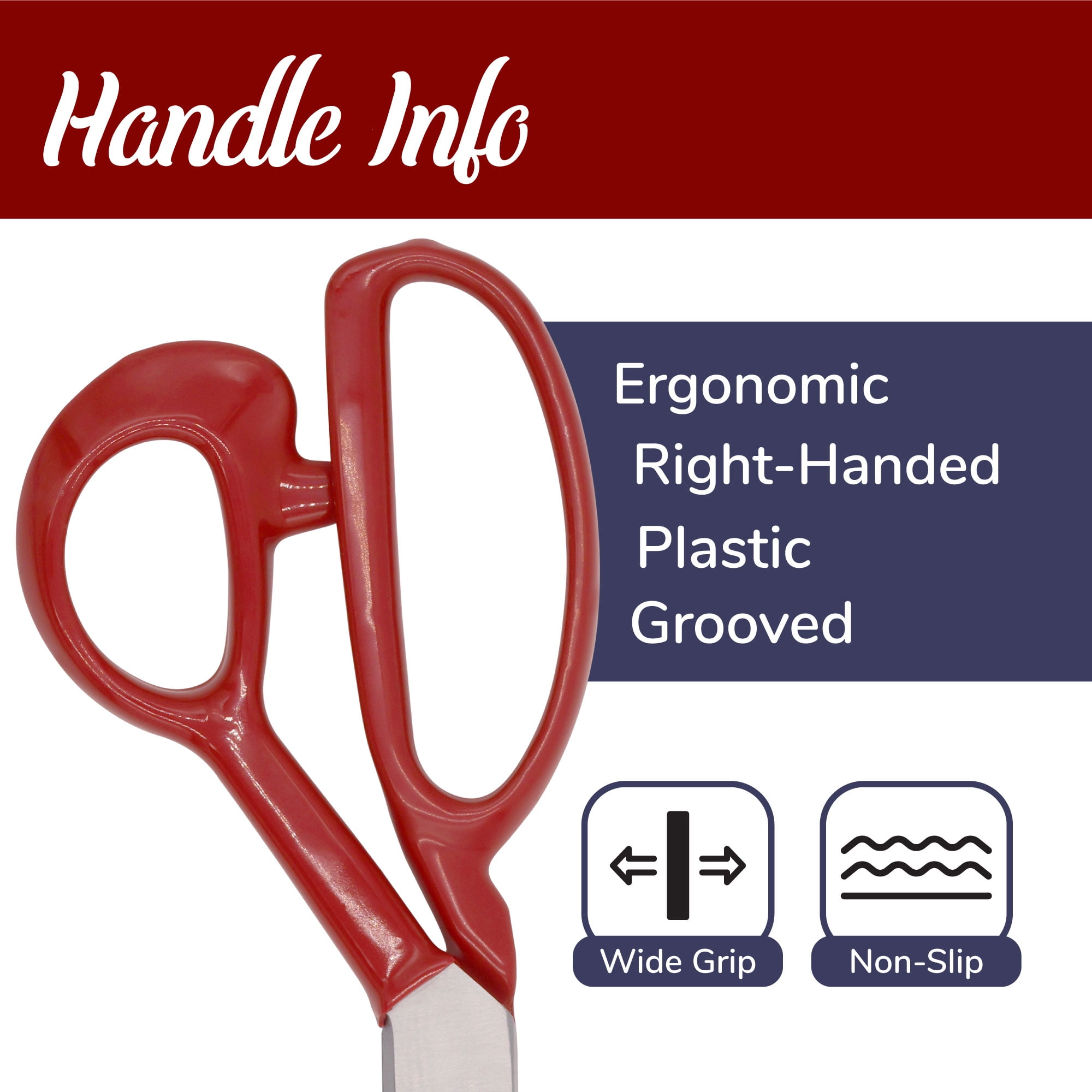 Grooved Fabric Scissors - 9" Red - 3 Scissors