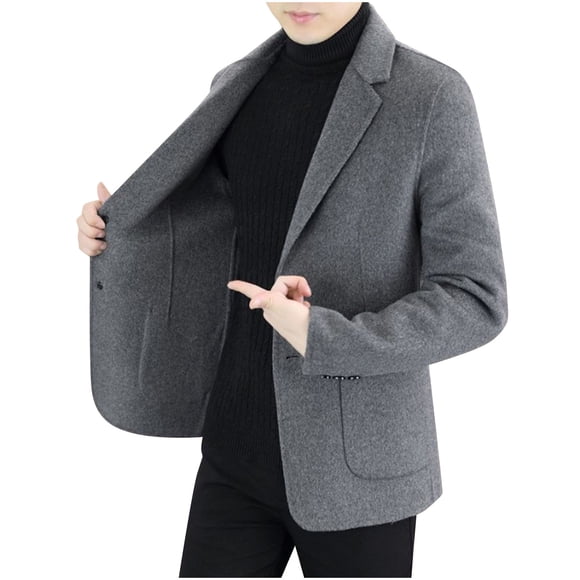 LNWUY Men's Woolen Jacket Solid Color Fleece Pullover Pocket Stand Collar Jacket Long Sleeve Business Casual Jacket Top Gray XXXXL