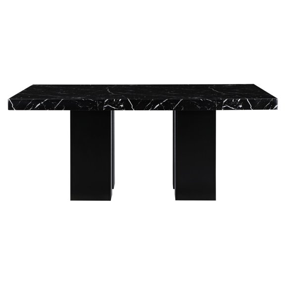 Dining Table In Black - Extra Thick Tabletop, Double Pedestal Base, Rubberwood, Transitional Tantalizing Adored