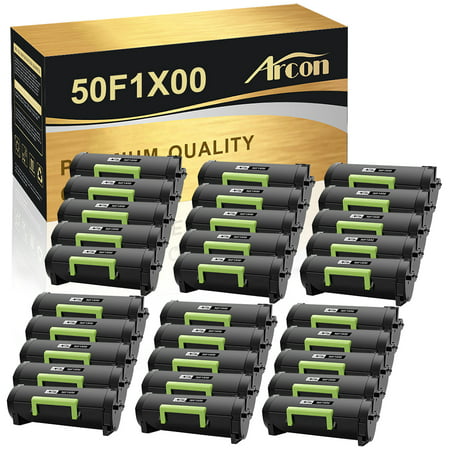 Arcon 30-Pack Compatible Toner for Lexmark 50F1X00 501X MX610de MX310dn MX410de MX510de MX511de MX611dte (Black) Arcon Compatible Toner Cartridges & Printer Ink offer great printing quality and reliable performance for professional printing. It keeps low printing cost while maintaining high productivity. Product Specification: Brand: Arcon Compatible Toner Cartridge Replacement for: Lexmark 50F1X00 501X Compatible Toner Cartridge Replacement for Printer: Lexmark MX310dn/MX410de/MX510de/Lexmark MX511de/MX511dhe/MX511dteLexmark MX610de/Lexmark MX611de/MX611dfe/MX611dte/MX611dhe Pack of Items: 30-Pack Ink Color: 30 * Black Page Yield (based upon a 5% coverage of A4 paper): 30*10000 Pages Cartridge Approx.Weight : 36.38 Pounds Cartridge Dimensions (Per Pack): 12.99 x 4.53 x 5.31 Inches Package Including: 30-Pack Toner Cartridge