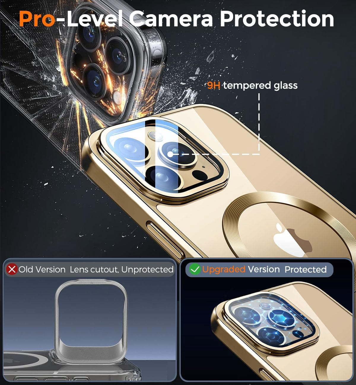 JETeacka Magnetic for iPhone 14 Pro Case with Camera Kickstand Lens Protection Compatible with MagSafe Shockproof Electroplated Bumper, Luxury Gold