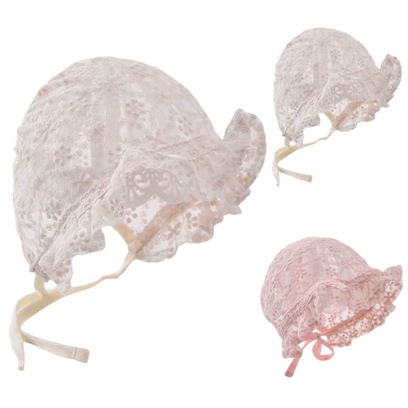 Lispipm Baby Girl Lacy Bonnet for Summer Vacation Eyelet Cotton Breathable Sun Hats Embroidery Flower Ruffle Caps Beige 0-6 Months