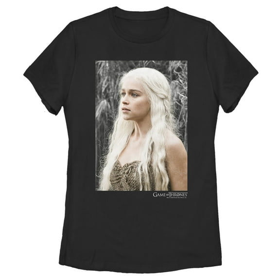Women's Game of Thrones Daenerys Photo White Logo  Graphic Tee Black 2X Large