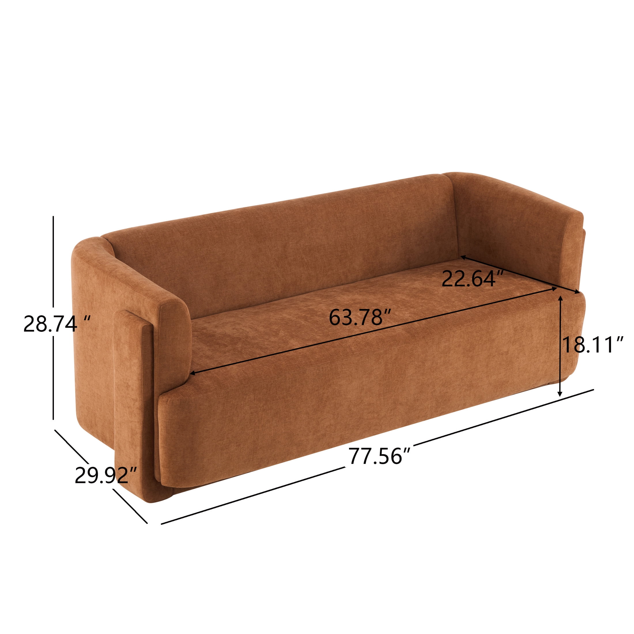Christopher Knight Home 77.5" Modern Upholstered Sofa, 3 Seater Living Room Couch, Caramel