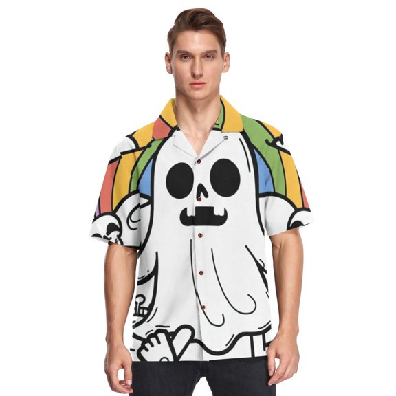 Ckdifva Gost Skeleton Rainbow Mens Button Down Short Sleeve Shirt Casual Shirts Beach Hawaiian Shirts