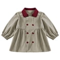 thumbnail image 3 of lnmuld Girls Contrast Peter Pan Collar Double Breasted Gathered Trench Coat A Line Casual Outerwear Khaki,7-8 Years, 3 of 5