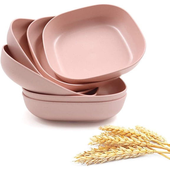 6 Pcs 5.7inch/14.5cm Square Unbreakable Lightweight Wheat Straw Plates, Salad Dishes, Camping Snack Fruit Bowl