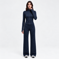 thumbnail image 5 of Girony Women's Polka Dot Workout Outfit Set, Zip Up Stand Collar Jacket & High Waist Flared Pants 2 Piece Yoga Tracksuit, 5 of 8