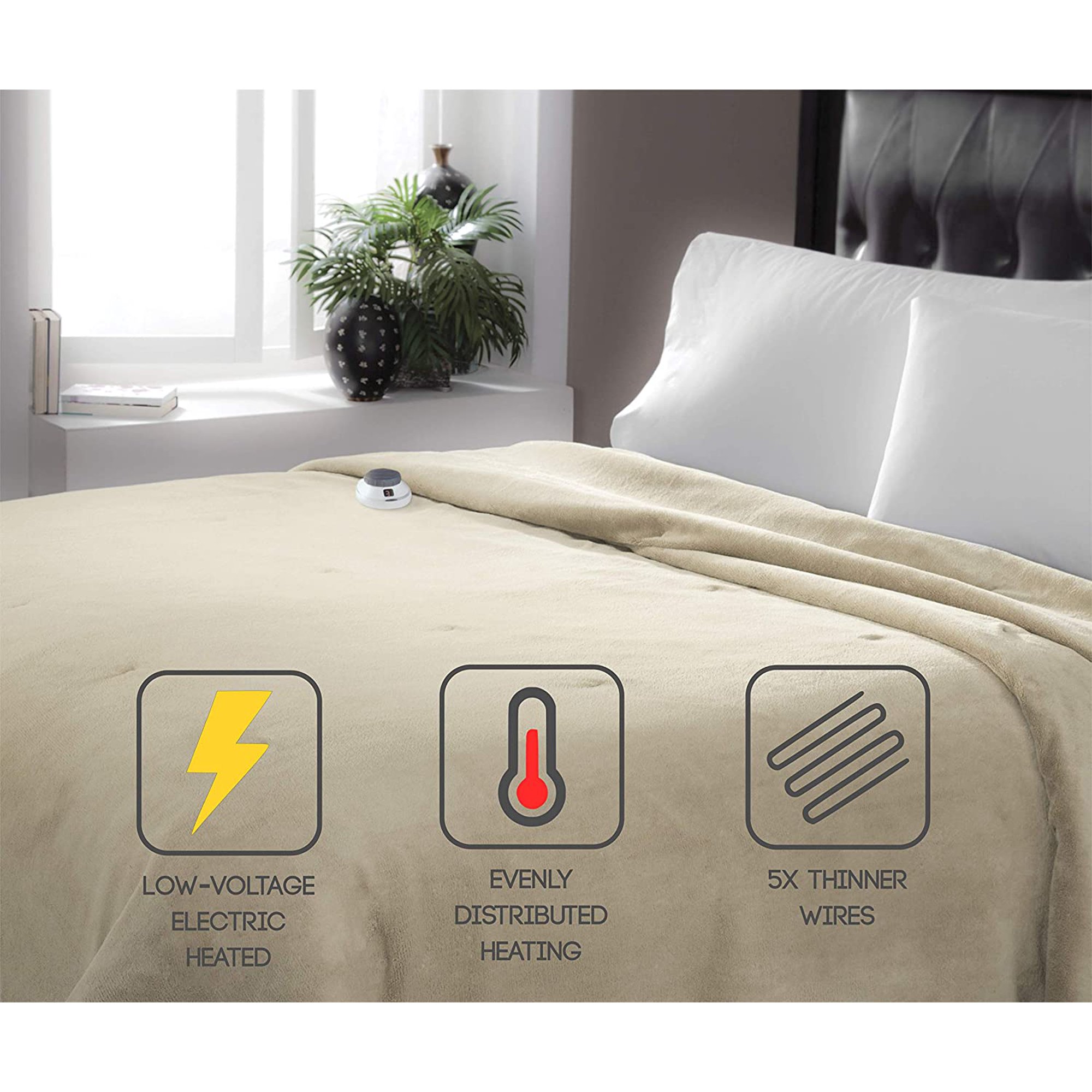 Serta Low Volt Luxe Plush Electric Heated Warming Blanket Full Pearl -  Walmart.com