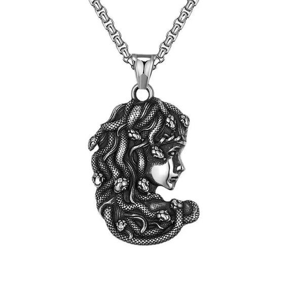 HOOUN Greek Mythology Medusa Pendant Necklace Punk Retro Jewelry For Men Women 24"