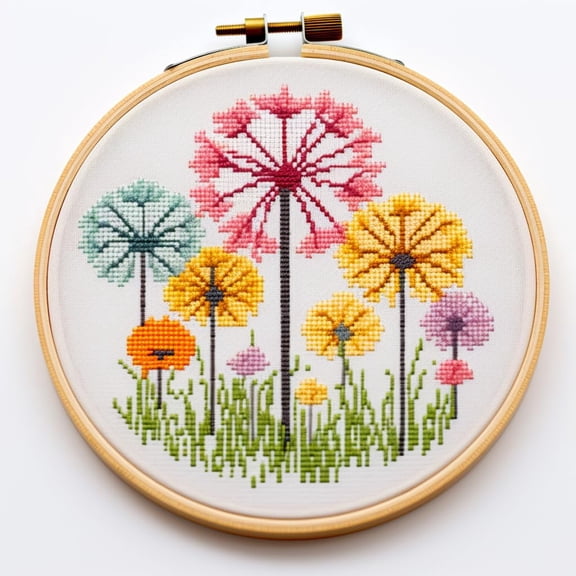 Colorful Dandelion 11CT Stamped Cross Stitch Kits Easy for Beginners Child with Hoop DIY Needlepoint Counted Embroidery Kits Art Craft Wall Decor 12x12IN(2)