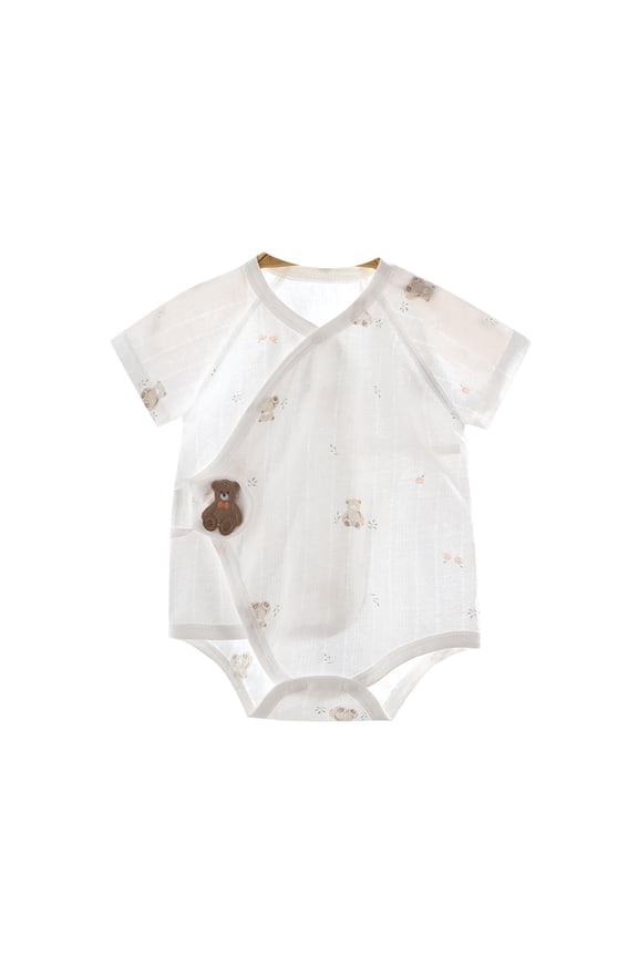 Summer Baby Cotton Bodysuit for 6-15 Months - Cute Print Short Sleeve Velcro Closure Crotch Snap Buttons - Perfect for Playdates Everyday Wear