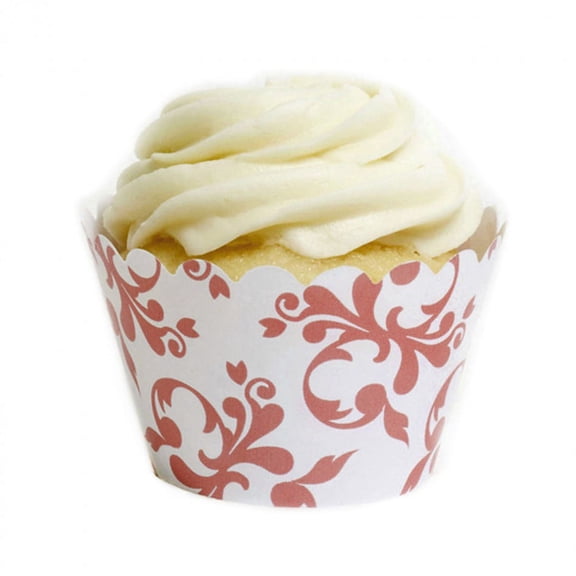 Dress My Cupcake Coral Filigree Cupcake Wrappers, Set of 12
