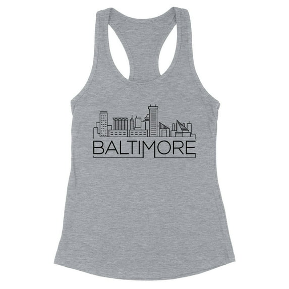 Skyline Baltimore Maryland Tank Top Fitted Racerback Women's Small Heather Grey