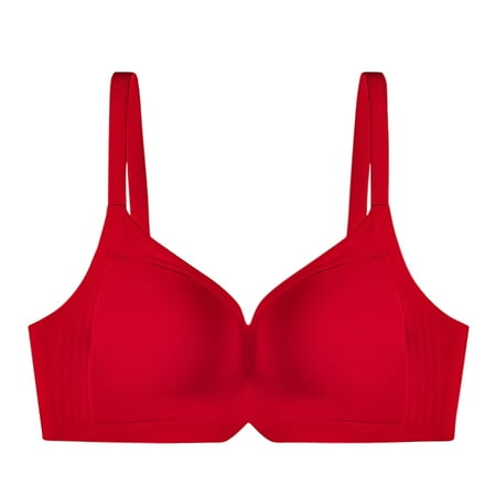 UTSJKR Women s Wireless T Shirt Bra Seamless Comfort Full Coverage Push Up Bras for Everyday Wear Breathable Soft Underwire Bras Red S