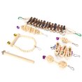 thumbnail image 4 of 7Pcs Bird Cage Play Stand Toy Set Wooded Hanging Chewing Swing With Bell Parrots Perch Rod, 4 of 8