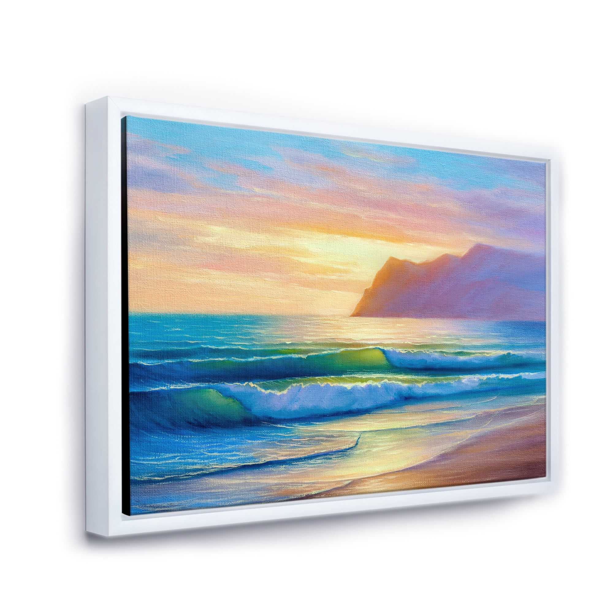 Designart 'Sunrise Glow On The Sea Waves IV' Nautical & Coastal Framed Canvas Wall Art Print
