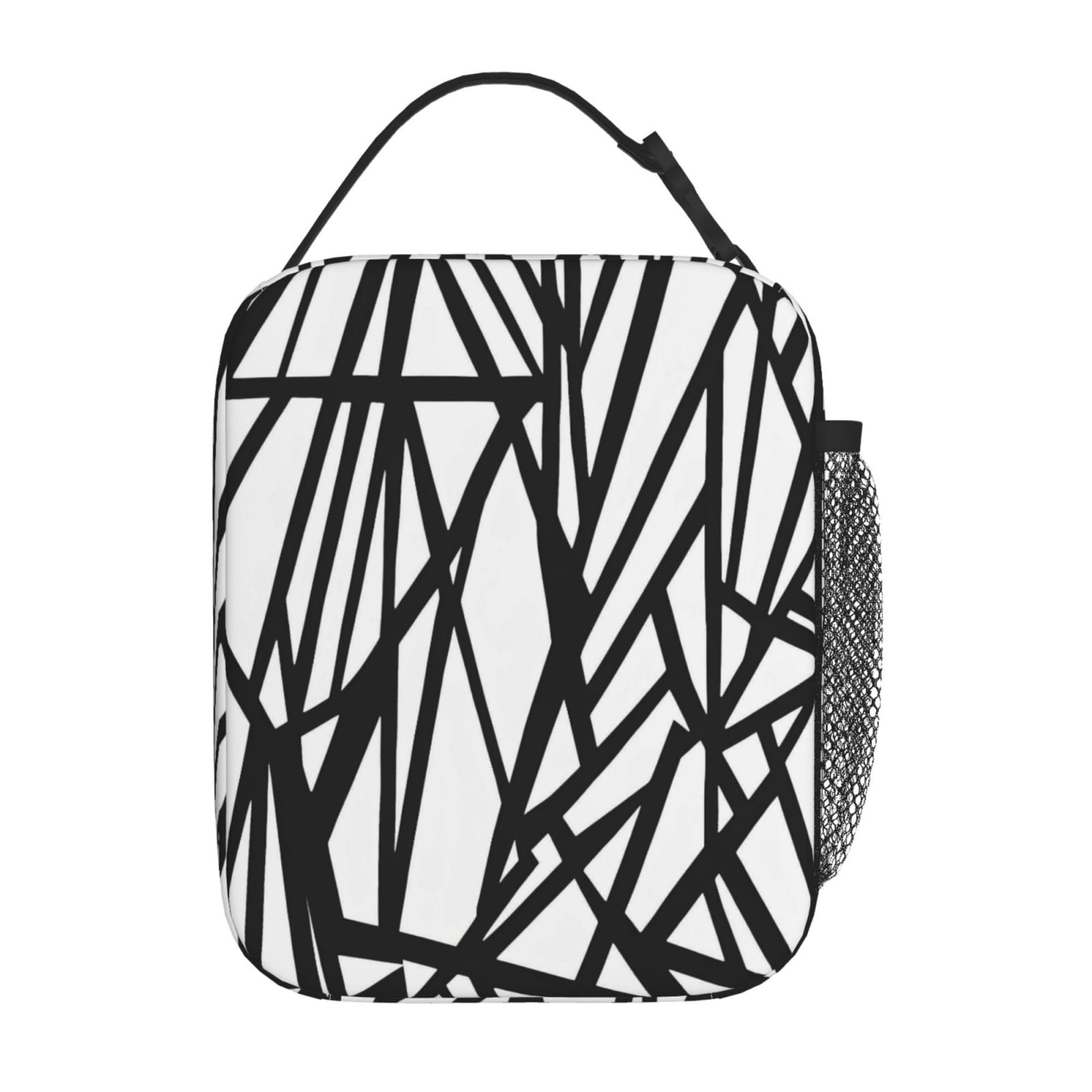 Lunch Bag For Women Men Insulated Portable Lunch Box Bento Box Office Picnic Travel Cooler Bag Black Geometric Lines_4