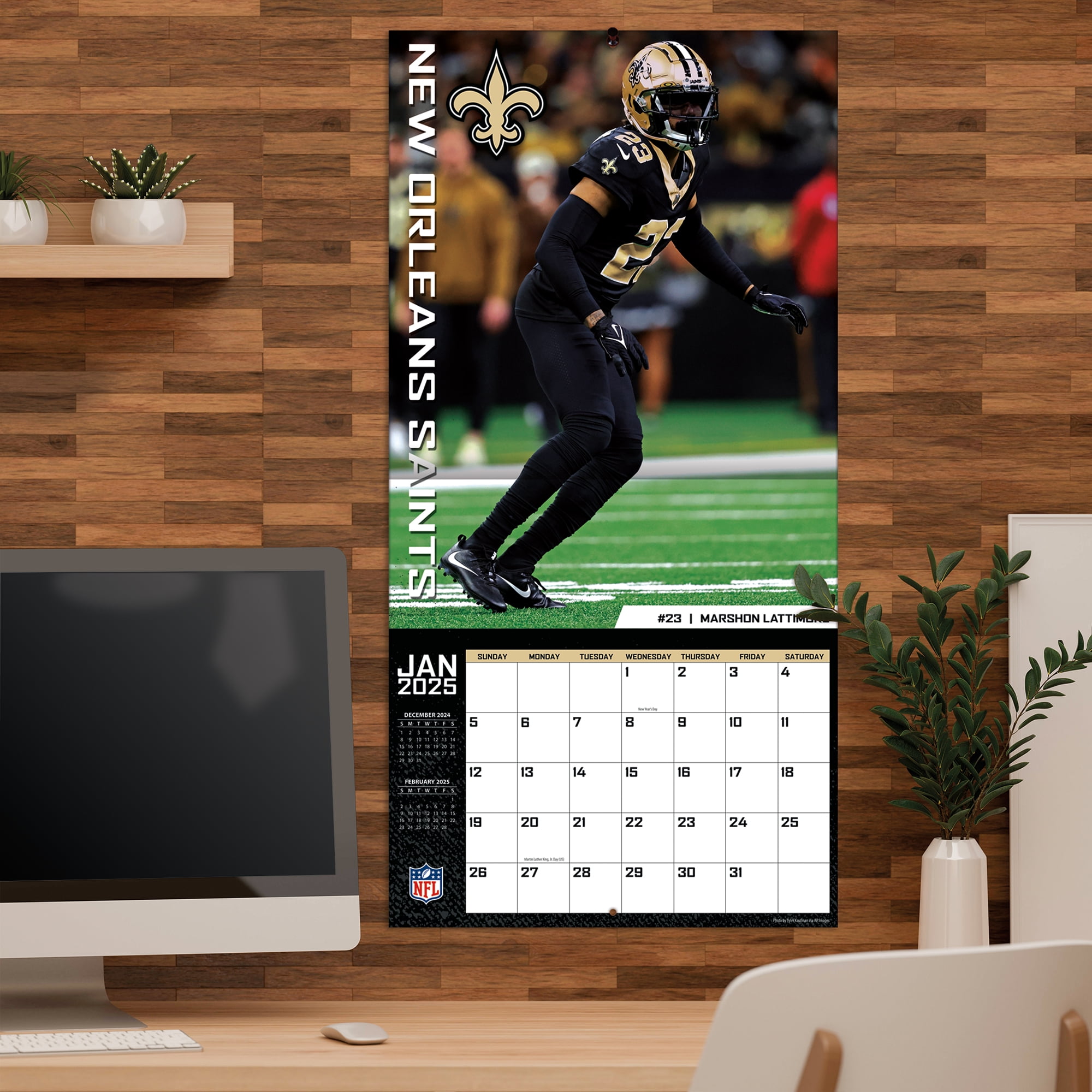 2025 12X12 TEAM WALL CALENDAR, NEW ORLEANS SAINTS