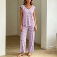 thumbnail image 5 of NominalSnug Women's Pajamas Sets Striped Short-Sleeve Top Wide Leg Pants with Pockets Loungewear Pjs Set, 5 of 8