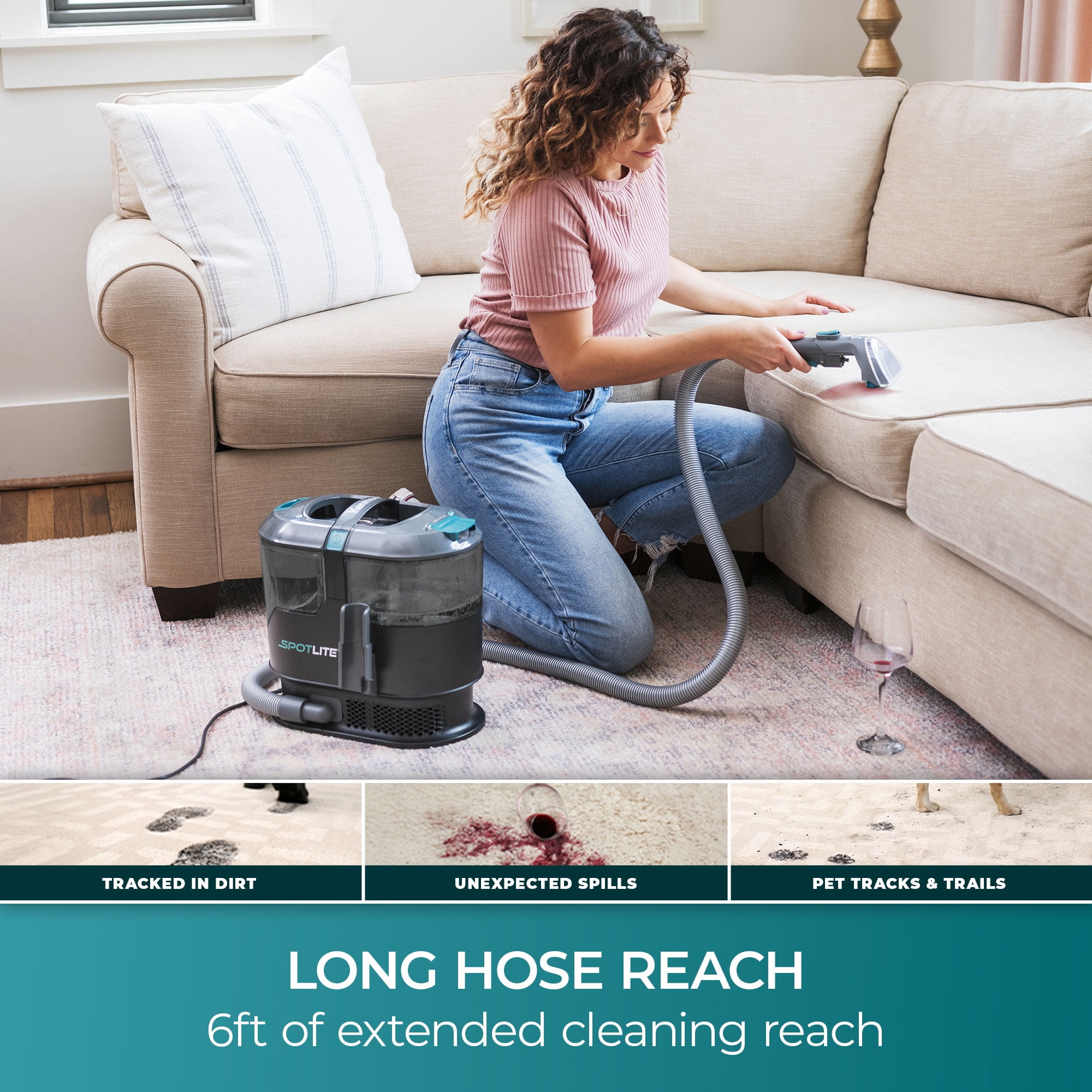 Kenmore SpotLite™ Carpet & Upholstery Cleaner, for Rugs, Stairs, Upholstery & Carpets, Portable, Powerful Suction for Stains & Odor Removal, Pet Friendly, KW2001.01, Black with Teal