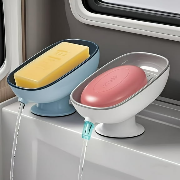 Single-Pack Suction Cup Soap Holder – Punch-Free Wall-Mounted Adjustable Soap Dish with Drain, Space-Saving for Bathroom & Kitchen (Random Color)