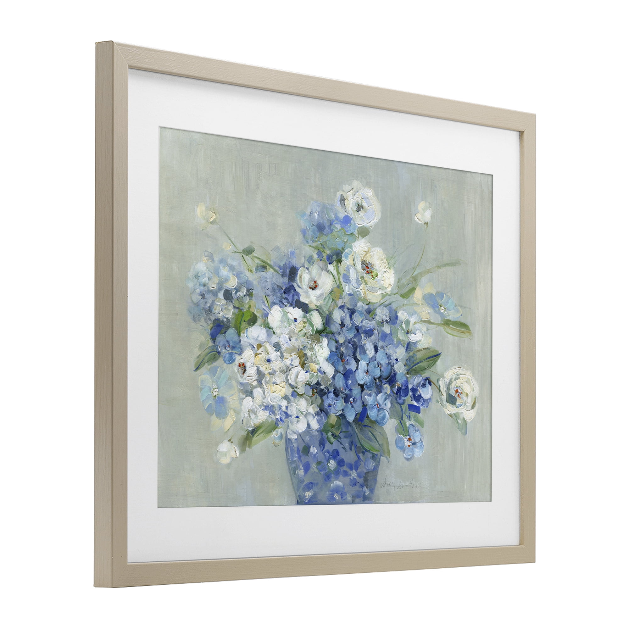 Stupell Industries Serene Blue And White Bouquet Birch Framed Print Under Glass, design by Sally Swatland
