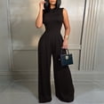 thumbnail image 2 of Women's Sleeveless Mock Neck Wide Leg Jumpsuit Elegant High Waist Party Outfit, 2 of 5