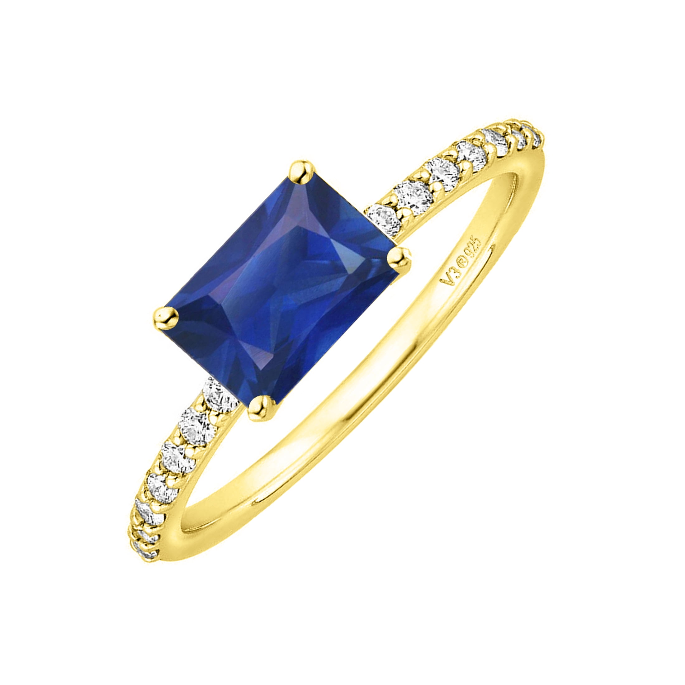 V3 Jewelry® 925 Sterling Silver with Blue Sapphire and White Topaz Engagement Ring for Women