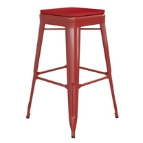 Flash Furniture Kai Commercial Grade 30" High Backless Red Metal Indoor-Outdoor Barstool with Red Poly Resin Wood Seat