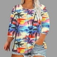 thumbnail image 2 of QETYUW Plus Size Shirts for Women 3/4 Sleeve Hawaiian Shirt Round Neck Loose Fit Casual Tunic Tops Vacation Beach Tshirts, 2 of 5
