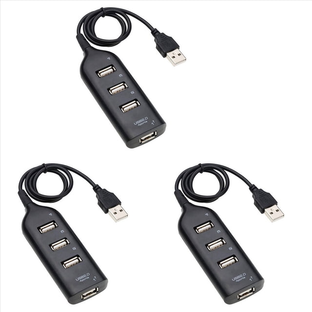 3X USB Hub 2.0 Divisor de Concentrador de Alta Velocidad Adaptador de Concentrador USB de 4 Puertos para Computadora PortáTil Receptor Accesorios de Computadora Negro
