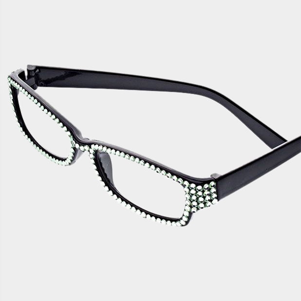 Black Chrysolite Crystal Pave Rectangular Reading Glasses I