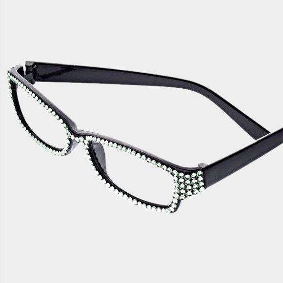 Black Chrysolite Crystal Pave Rectangular Reading Glasses I
